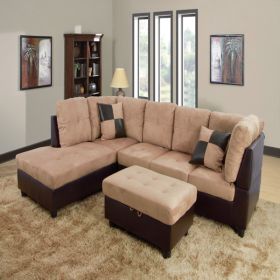 Beige and Brown Color Lint And PVC 3-Piece Couch Living Room Sofa Set A