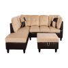 Beige and Brown Color Lint And PVC 3-Piece Couch Living Room Sofa Set A