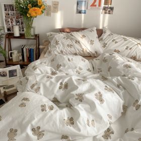 Garden Small Floral Cotton Bed 4-piece Summer Girly Bedding Set (Option: 120cm three piece set-Hello Little Bear)