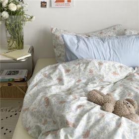 Garden Small Floral Cotton Bed 4-piece Summer Girly Bedding Set (Option: 120cm three piece set-Once Upon flower blue)