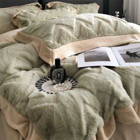 A Four Piece Set Of Rabbit Hair And Milk Velvet Duvet Cover On A Baby Plush Bed (Option: Grey green-1.8M flat sheet)