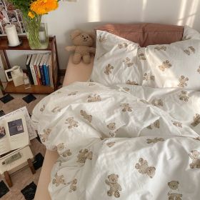 Garden Small Floral Cotton Bed 4-piece Summer Girly Bedding Set (Option: 120cm three piece set-Hello Bear Maroon Bear)