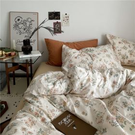 Garden Small Floral Cotton Bed 4-piece Summer Girly Bedding Set (Option: 120cm three piece set-Wild tea flower coffee)