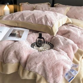 A Four Piece Set Of Rabbit Hair And Milk Velvet Duvet Cover On A Baby Plush Bed (Option: Pink-1.8M flat sheet)