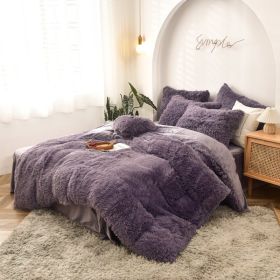 Mink Velvet Four Piece Set Long Plush Crystal Velvet Duvet Cover (Option: Smoky purple-2.0m flat sheet)