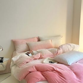 Cream Girl Gradient Color Milk Fiber Four-piece Set (Option: Velvet Peach Pink-120cm Bed Sheet)