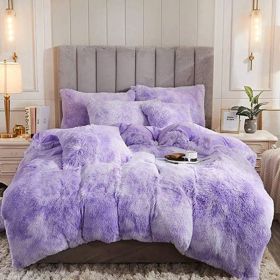 Mink Velvet Four Piece Set Long Plush Crystal Velvet Duvet Cover (Option: Violet-2.0m flat sheet)