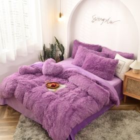 Mink Velvet Four Piece Set Long Plush Crystal Velvet Duvet Cover (Option: Purple-1.5x2m fitted sheet)