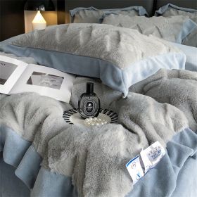 A Four Piece Set Of Rabbit Hair And Milk Velvet Duvet Cover On A Baby Plush Bed (Option: Dark Grey-2.0M flat sheet)