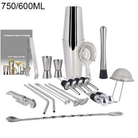 Boston Cocktail Shaker Bar Tools Wine Mixer Set (Option: Silver-750or600ml No Rack)