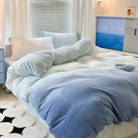 Cream Girl Gradient Color Milk Fiber Four-piece Set (Option: Velvet Blue Ocean-120cm Bed Sheet)