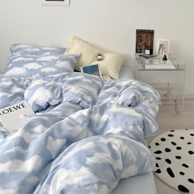 Simple Cloud Bed Sheet Quilt Cover All Cotton Washed Cotton Four-piece Set (Option: Clouds Non Dyed Blue-120CM Bed Sheet 150X200cm)