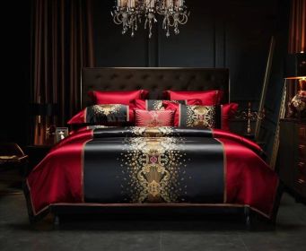 Silk Cotton Embroidery Four-piece Set Bed Sheet Bedspread (Option: Irena Red-4 Piece Bed Sheet Set)