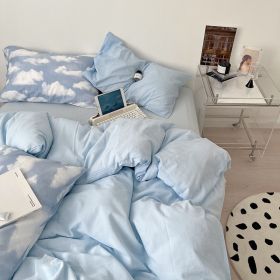 Simple Cloud Bed Sheet Quilt Cover All Cotton Washed Cotton Four-piece Set (Option: Cloud Qingcheng Blue-120CM Bed Sheet 150X200cm)