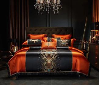 Silk Cotton Embroidery Four-piece Set Bed Sheet Bedspread (Option: Irena Orange-6 Piece Bed Sheet Set)