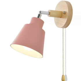 Wooden Zipper Bedside Wall Lamp (Option: Pink-With switch-With light source)