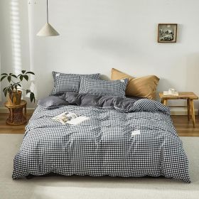 Simple Style Bedding 4 Piece Quilt Cover Sheet Pillowcase Cotton Spring Summer Autumn Winter Solid Two-color Student Dormitory (Color: small black plaid, size: 200x230cm 4-piece)