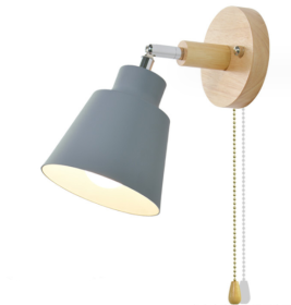 Wooden Zipper Bedside Wall Lamp (Option: Grey-With switch-With light source)