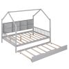 Wooden Full Size House Bed with Trundle,Kids Bed with Shelf