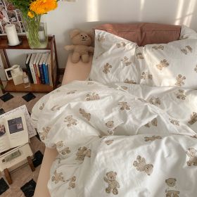 Garden Small Floral Cotton Bed 4-piece Summer Girly Bedding Set (Option: 150cm bed top four piece set-Hello Bear Maroon Bear)