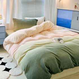 Cream Girl Gradient Color Milk Fiber Four-piece Set (Option: Velvet Turquoise Pink Green Xk-180cm Bed Sheet)