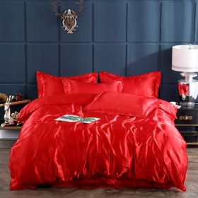 Ice Four-piece Set Cool Bare Sleeping Real Silk Quilt Cover Sheets (Option: Red-4 Style)